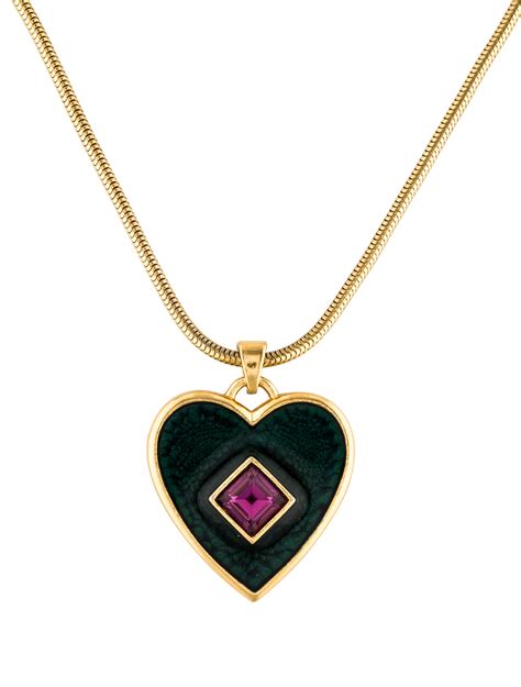 Yves Saint Laurent YSL Vintage Enamel Heart Necklace Limited 